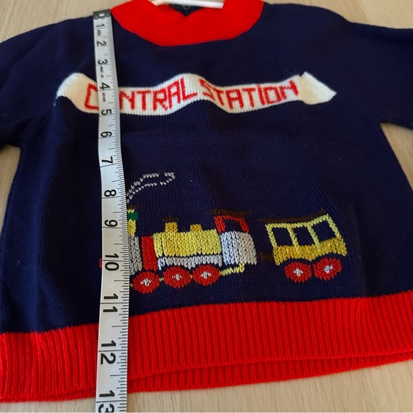 Vintage Retro Knit Train Central Station Sweater, 18-24 months, EUC, Blue & Red - Picture 4 of 4
